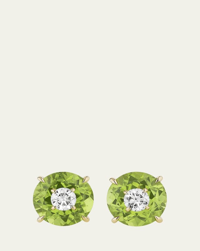 18K Inlay Crush Diamond and Peridot Stud Earrings